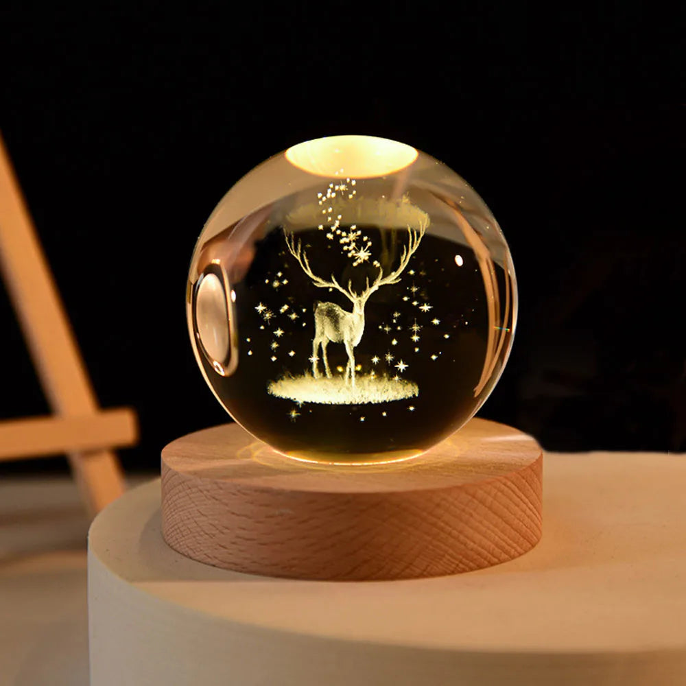 USB LED Night Light, Galaxy Crystal Ball Lamp, 3D Planet Moon Lamp, Home Decoration