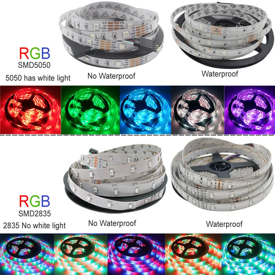 Bluetooth LED Strip Lights RGB 5050 SMD Flexible Ribbon Waterproof RGB LED Light with Power Adapt Tape Diode DC Control