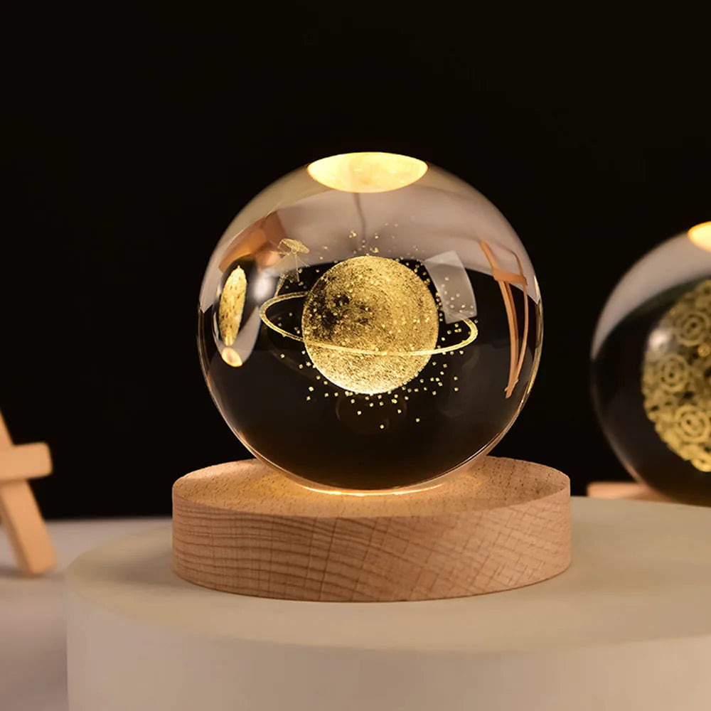 USB LED Night Light, Galaxy Crystal Ball Lamp, 3D Planet Moon Lamp, Home Decoration