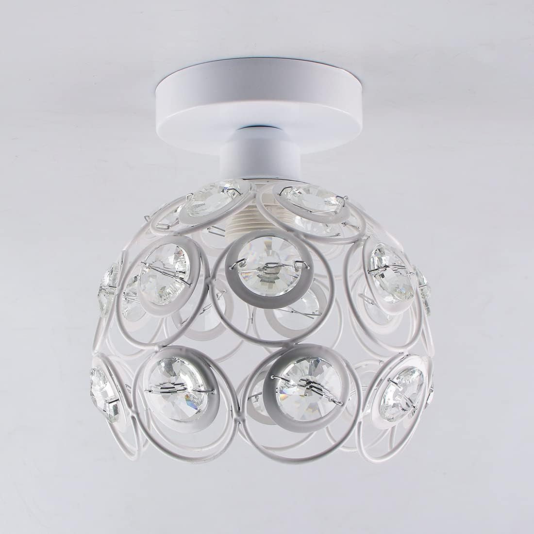 Crystal Ceiling Light Mini Crystal Chandelier Semi Flush Mount Ceiling Light White Finished Ceiling Lighting Bedroom Kitchen Living Room Modern Pendant Lighting Fixture,E26 Socket