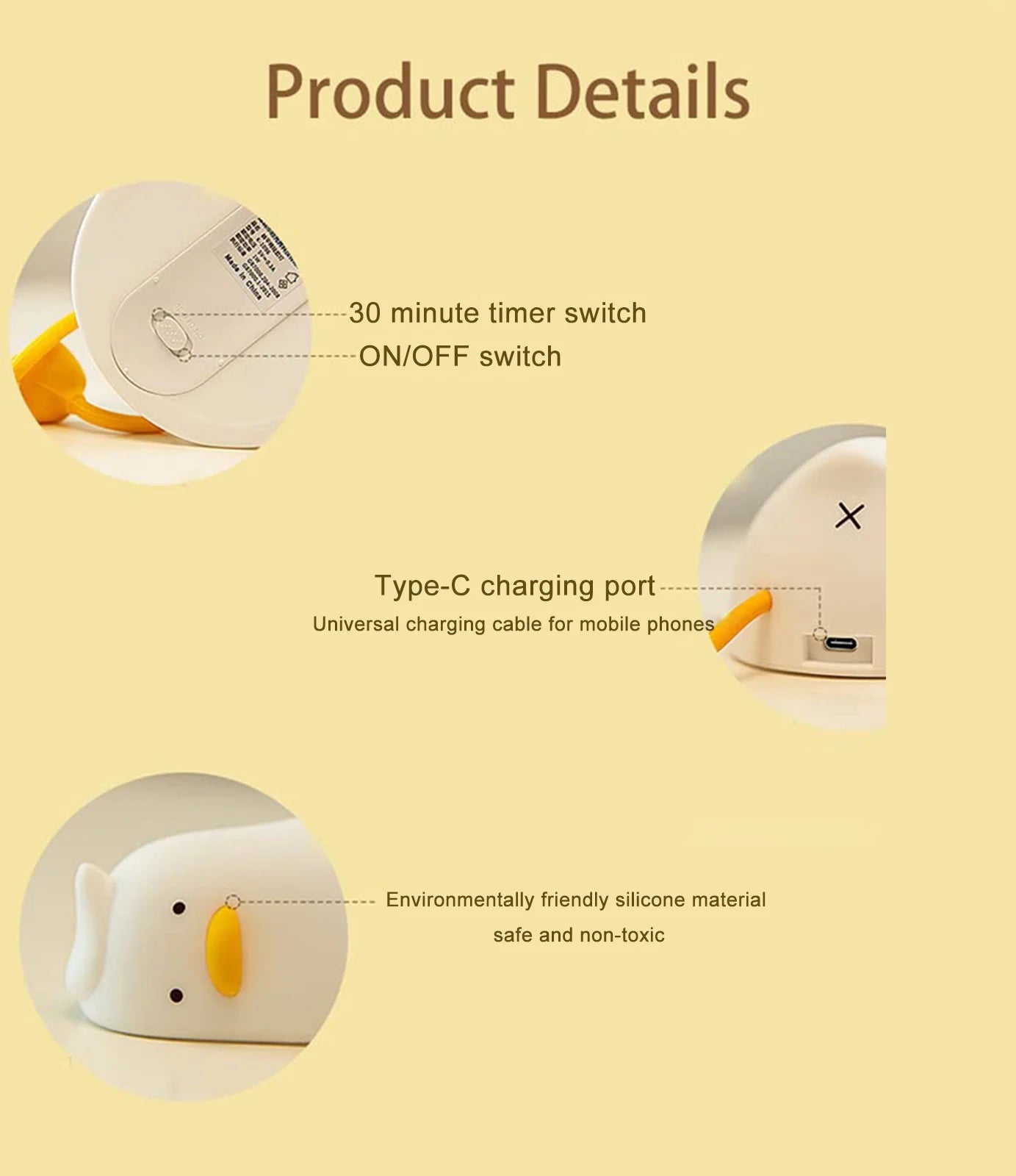 LED Lying Flat Duck Night Light, Cute Light up Duck, Silicone Dimmable Nightlight, Rechargeable Bedside Touch Lamp for Breastfeeding Toddler Baby Kids Room Decor Gift