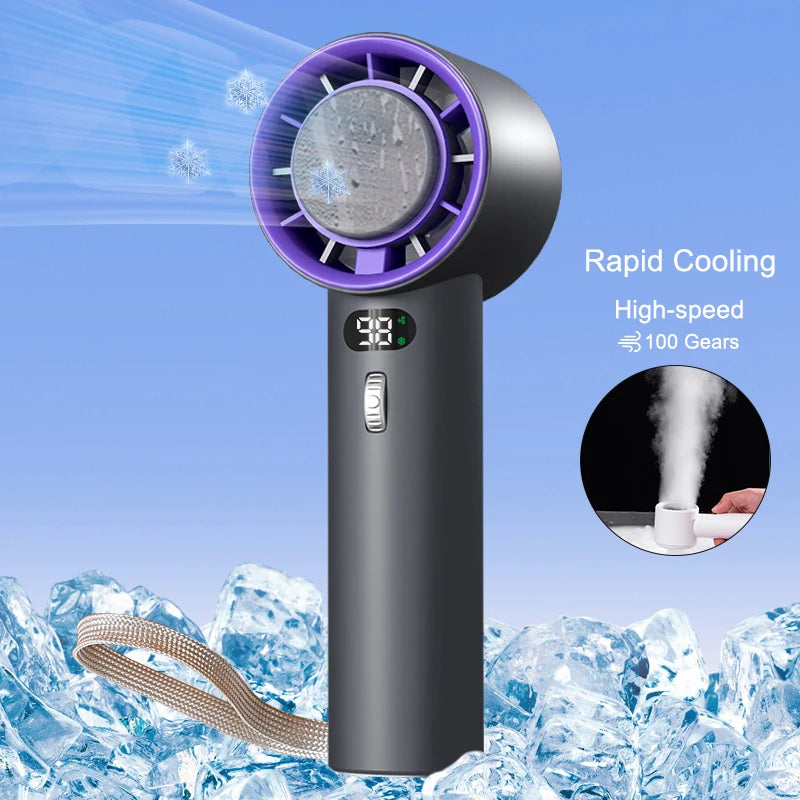 Portable Handheld Turbo Fan Cooling Semiconductor Refrigeration 3000Mah Battery Wind Speeds Adjustable Mini Personal Fan