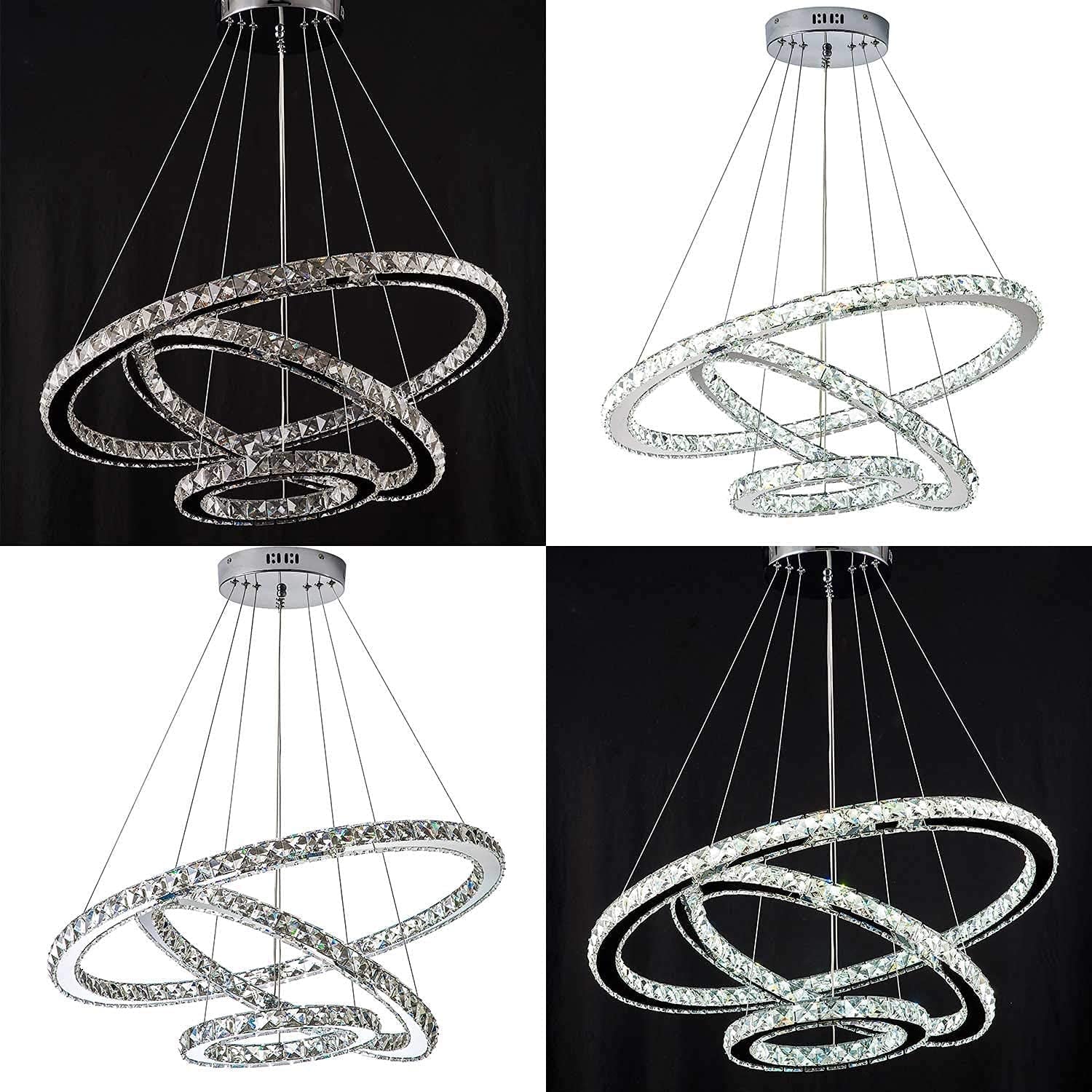 KROSON Crystal Chandelier Modern Led Chandelier Dining Room and Bedroom Chandelier Foyer Lighting Adjustable Ceiling Pendant Lighting Cool White 3 Rings Chandeliers