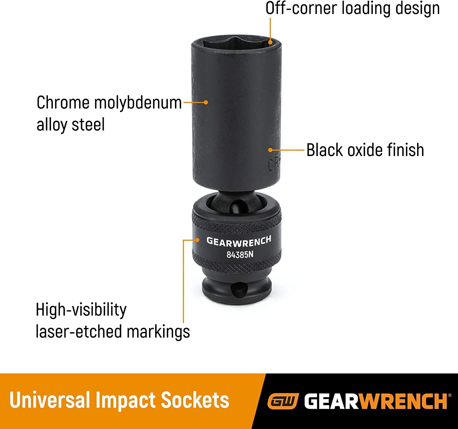 10 Pc. 1/2" Drive 6 Pt. Deep Universal Impact Socket Set, Metric - 84945N