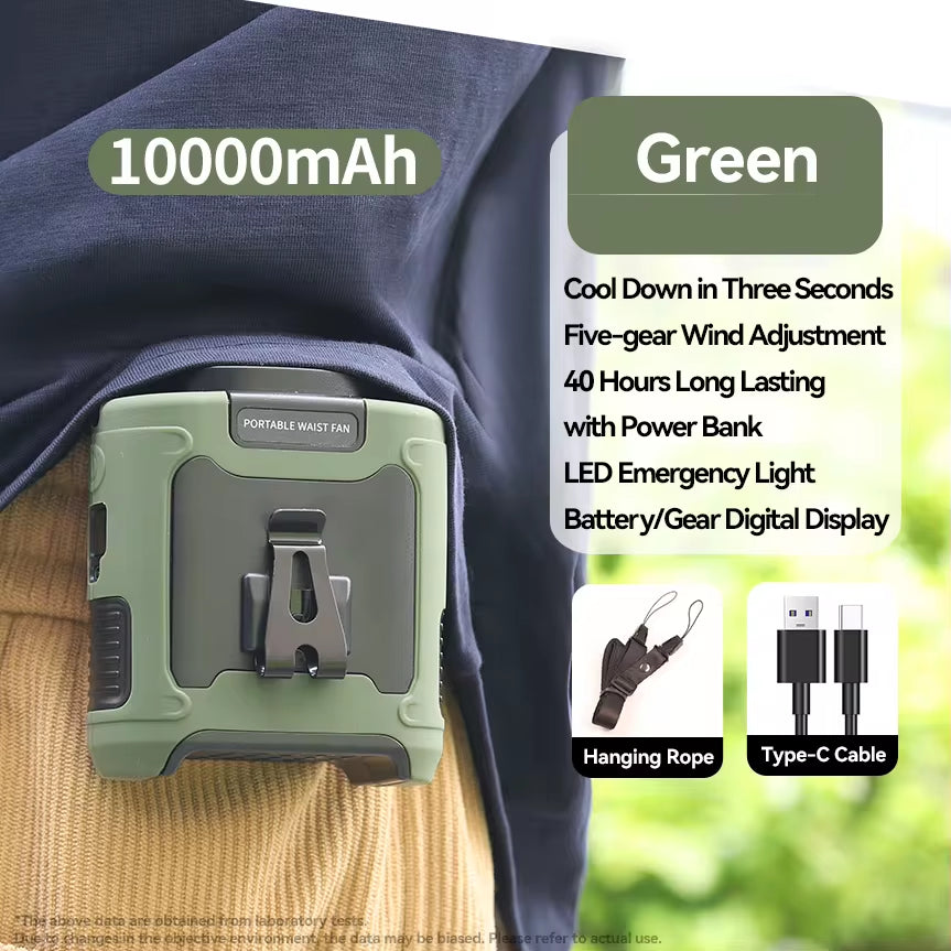 20000Mah Outdoor Portable Waist Fan Hanging Neck Fan Strong Wind with Power Bank LED Lighting for Sports Courier Outdoor Working