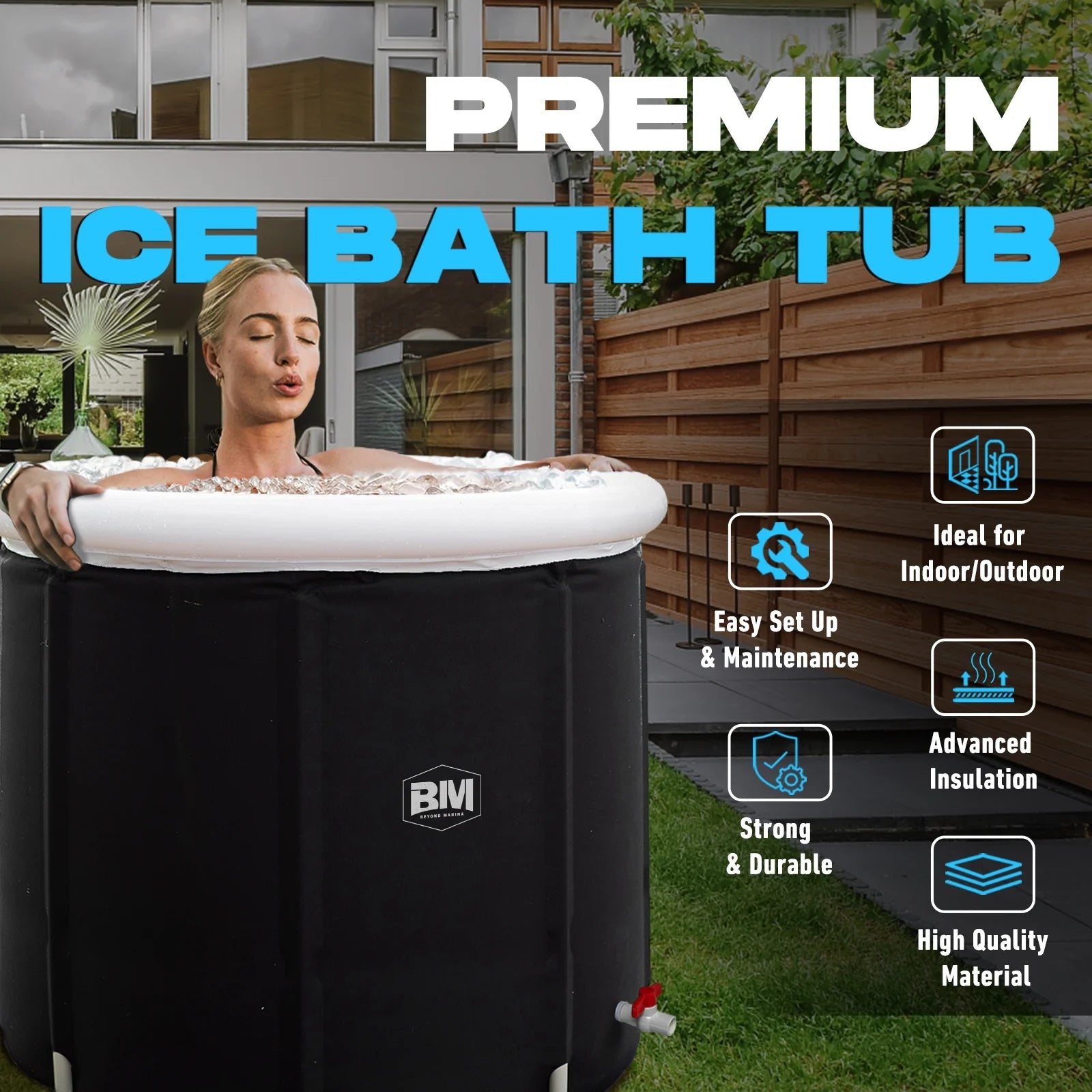 Ice Bath Tub for Athletes, Portable Ice Bath at Home, Inflatable Cold Plunge Tub for Adults, Large Ice Bathtub Outdoor, Recovery Cold Bath with Cover and Lid