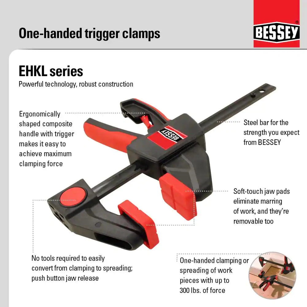 EHK Series 6 In. 300 Lbs. Capacity Large Trigger Clamp with 3-1/8 In. Throat Depth