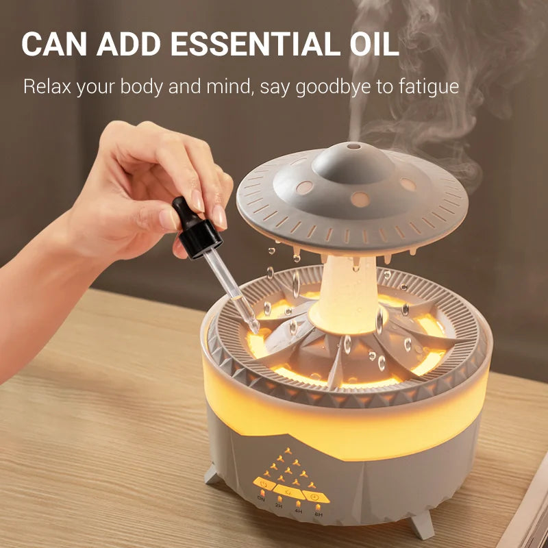 2023 Rain Cloud Humidifier Water Drip with Remote Raindrop Humidifier Rain Cloud Diffuser Mushroon Air Humidifier with Rain Lamp