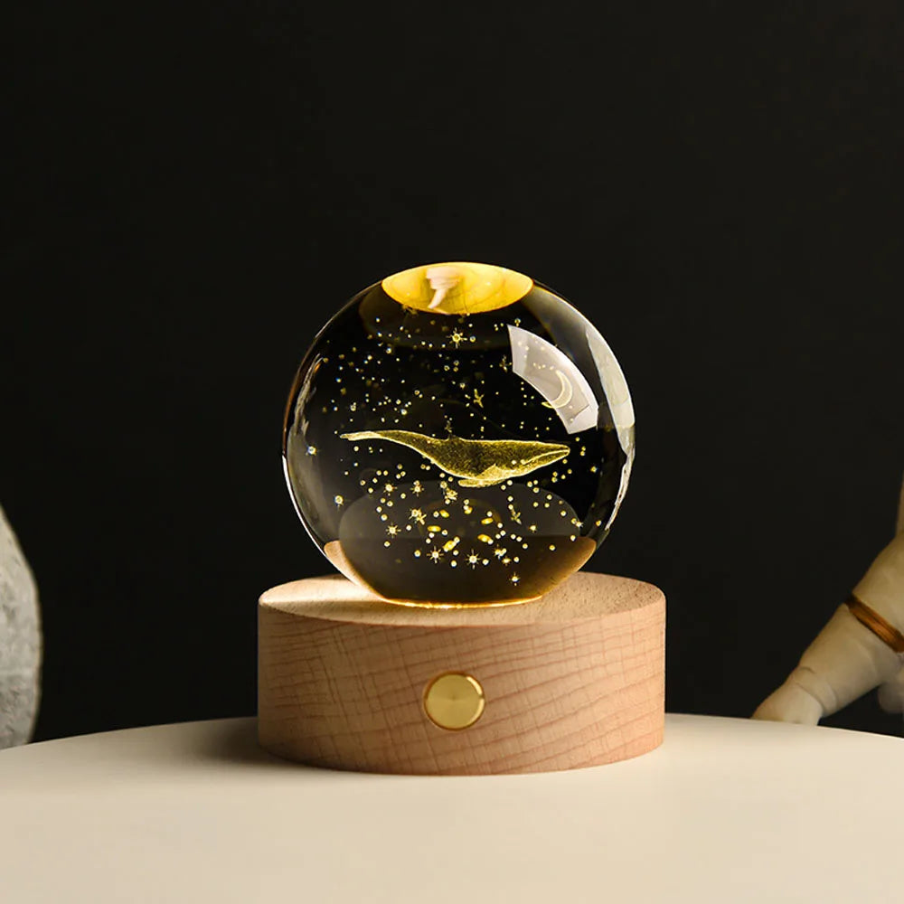 USB LED Night Light, Galaxy Crystal Ball Lamp, 3D Planet Moon Lamp, Home Decoration