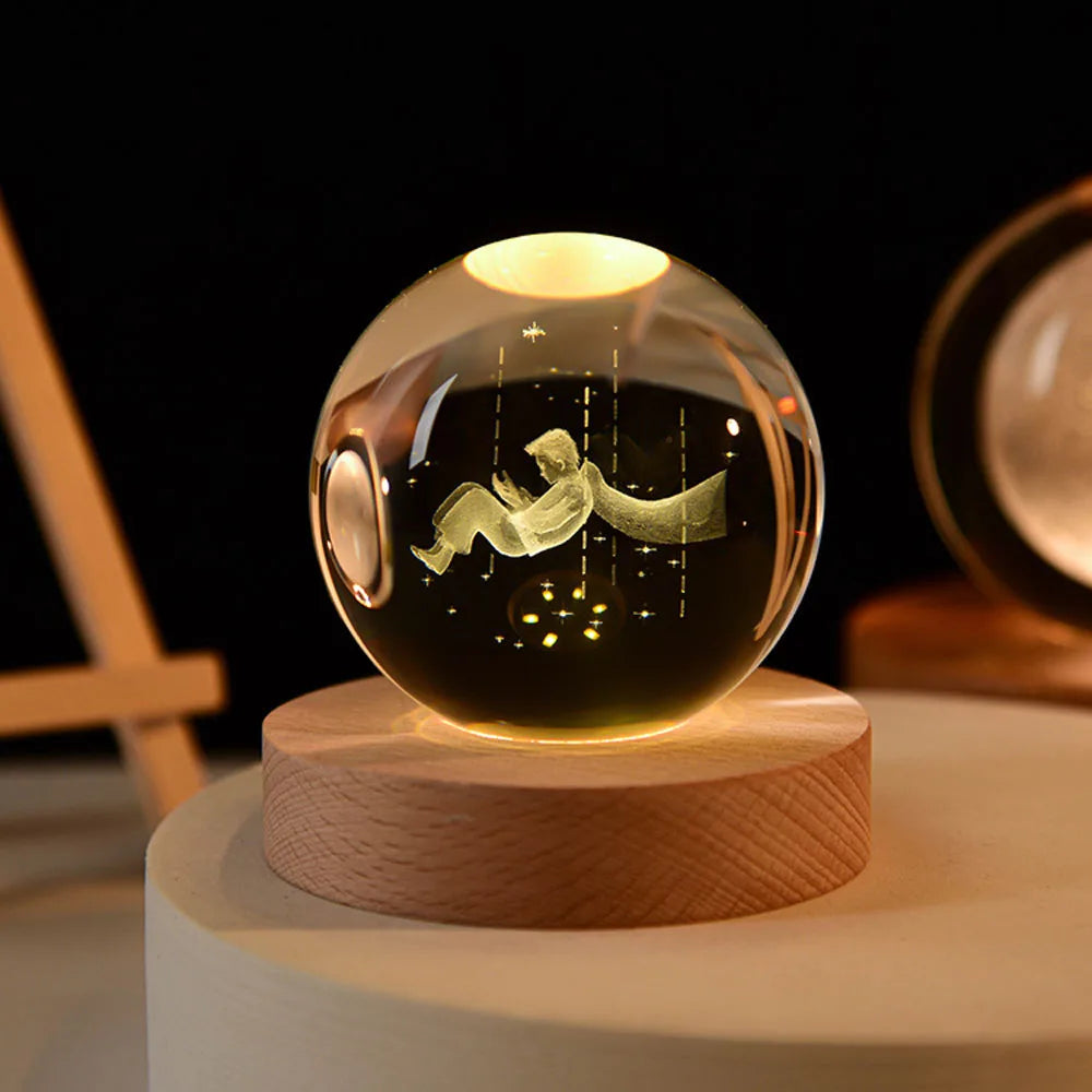 USB LED Night Light, Galaxy Crystal Ball Lamp, 3D Planet Moon Lamp, Home Decoration