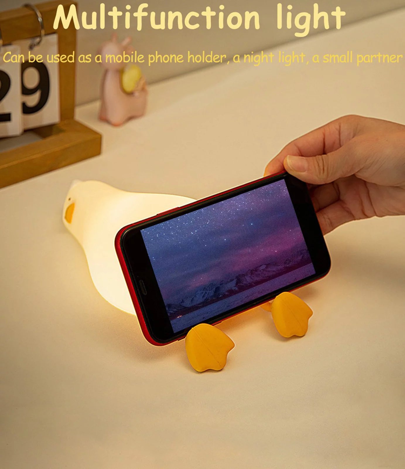 LED Lying Flat Duck Night Light, Cute Light up Duck, Silicone Dimmable Nightlight, Rechargeable Bedside Touch Lamp for Breastfeeding Toddler Baby Kids Room Decor Gift