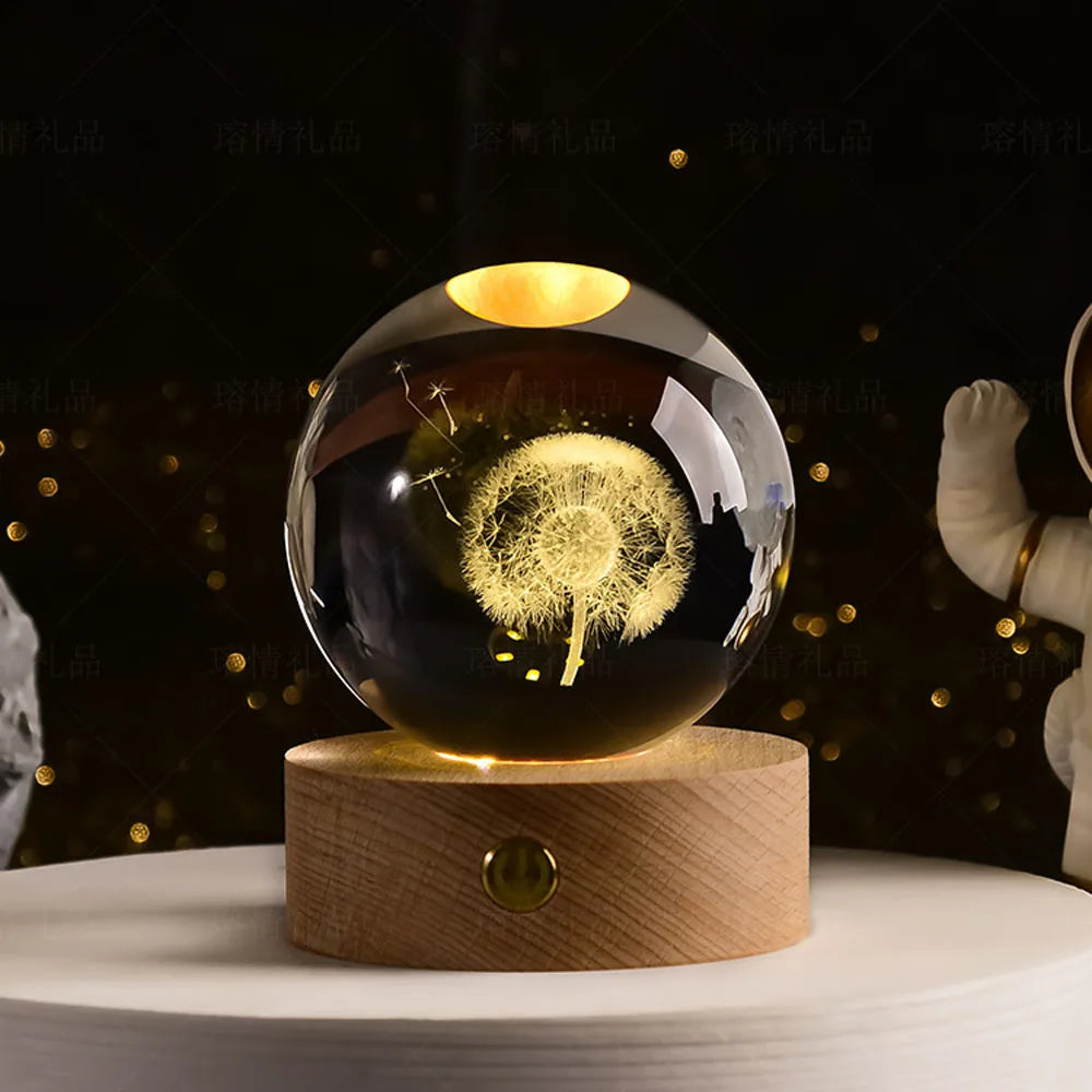 USB LED Night Light, Galaxy Crystal Ball Lamp, 3D Planet Moon Lamp, Home Decoration