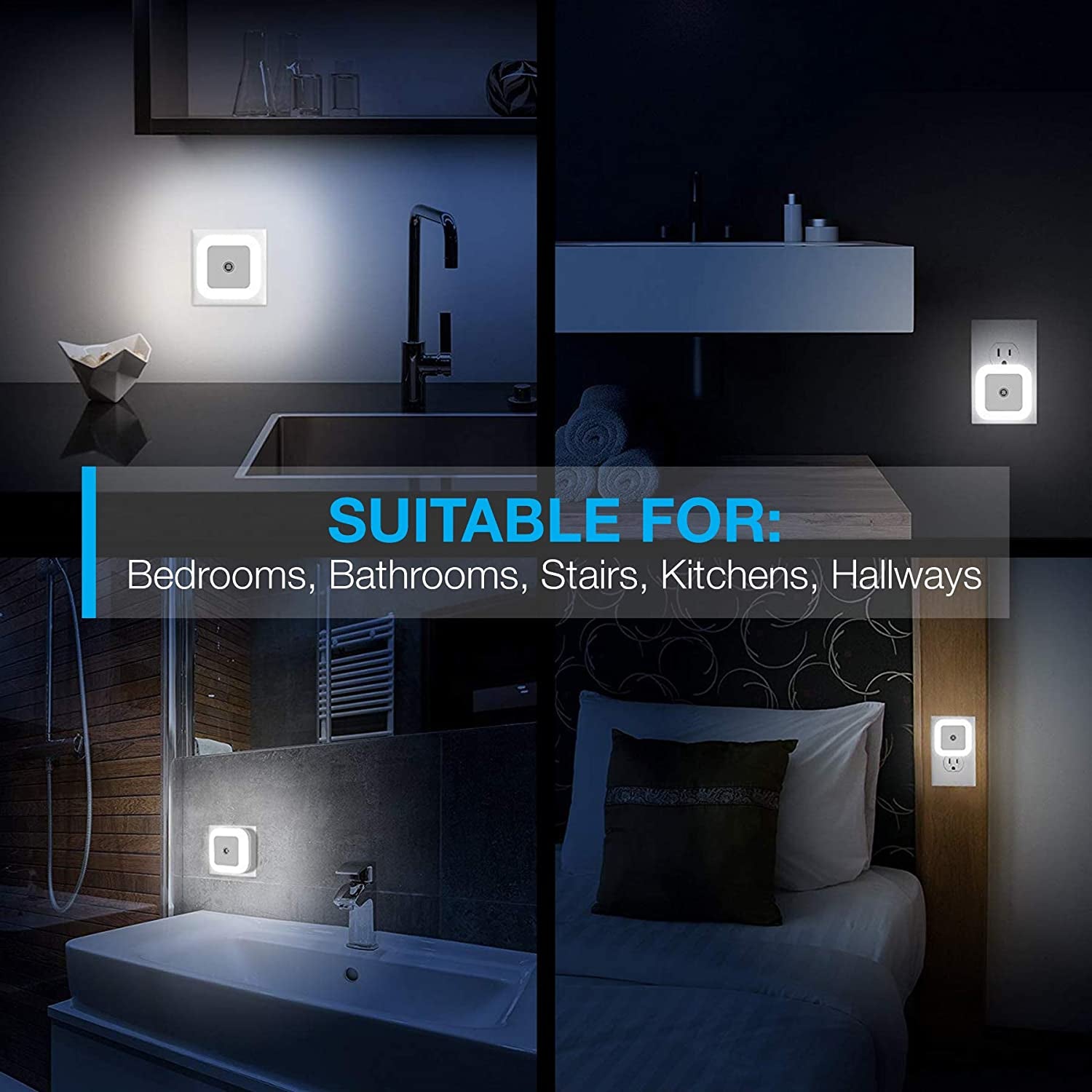 'Lyra' LED Night Light, Plug-In [6 Pack] Super Smart Dusk to Dawn Sensor, Night Lights Suitable for Bedroom, Bathroom, Toilet, Stairs, Kitchen, Hallway, Kids, Compact Nightlight, Cool White