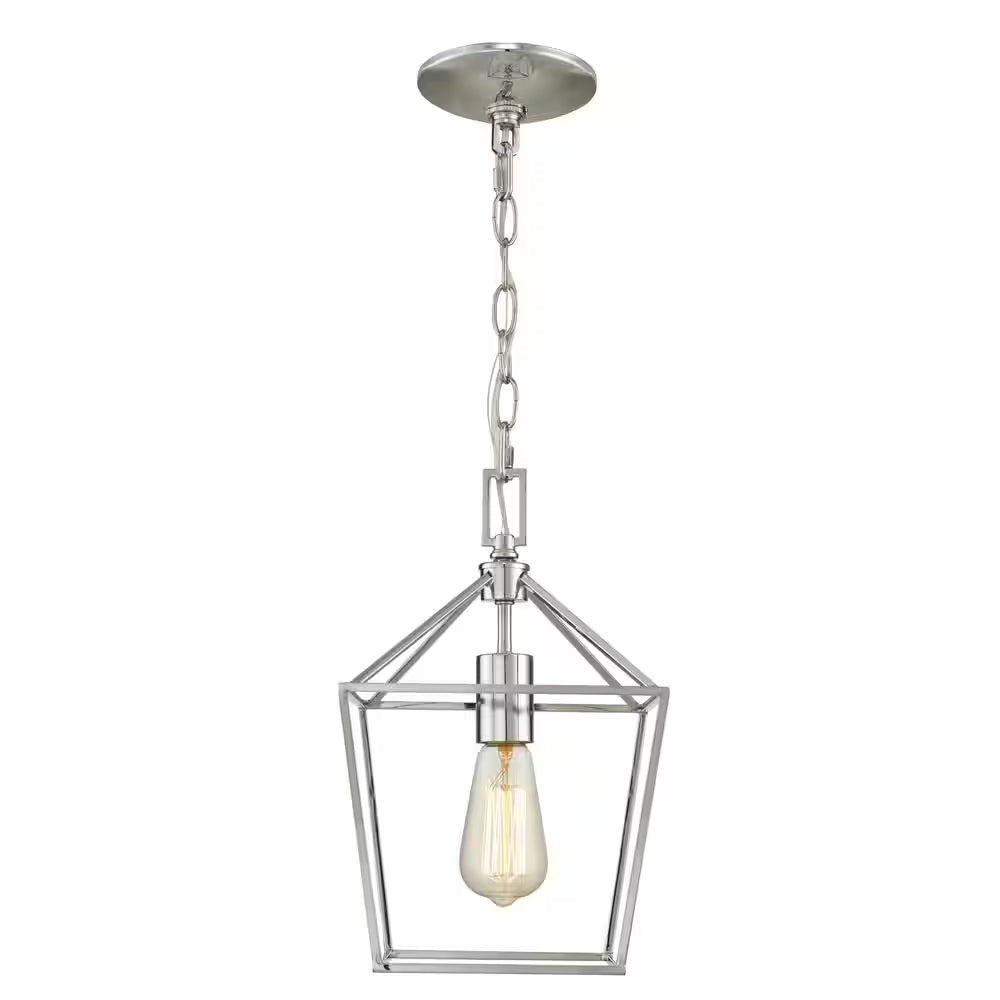 Weyburn 1-Light Chrome Farmhouse Mini Pendant Light Fixture with Caged Metal Shade